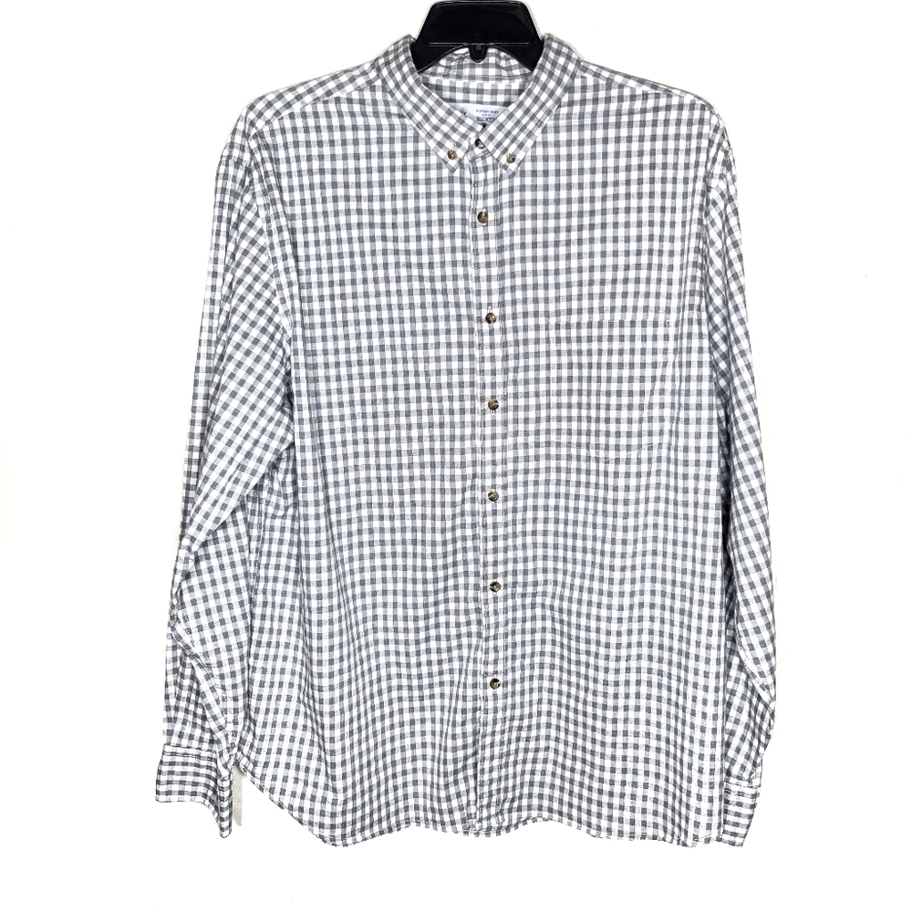 Plaid check button down XXL men's longsleeve gray white like new EUC slim fit